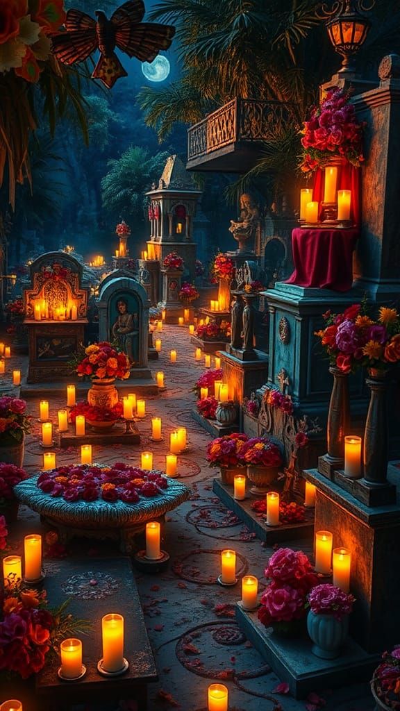 Mexican Cemetery on Santa Muerte Night