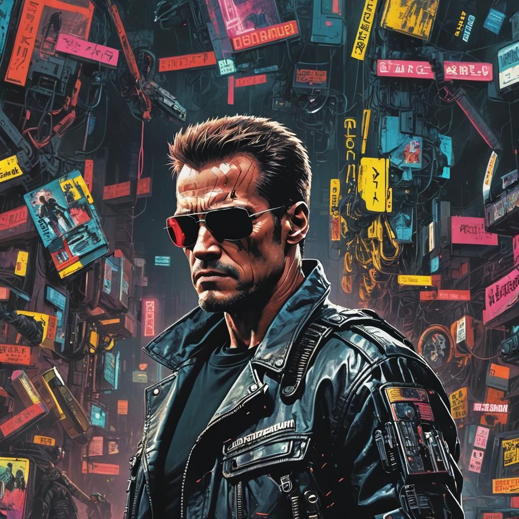 Terminator in Grunge Fashion, Cyberpunk Neon