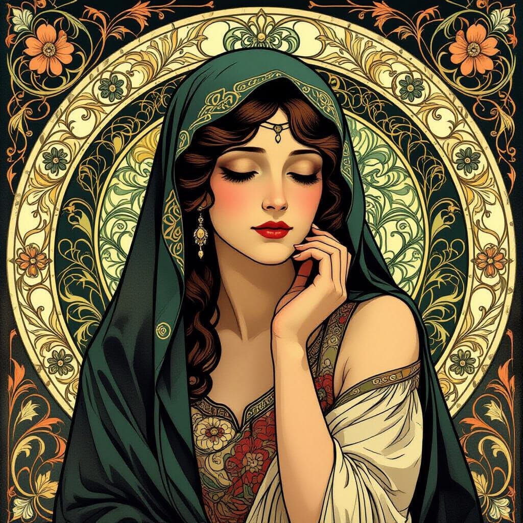 Art Nouveau Portrait of a Mysterious Woman