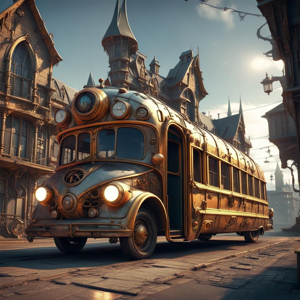 steampunk gothic futuristic classic school bus