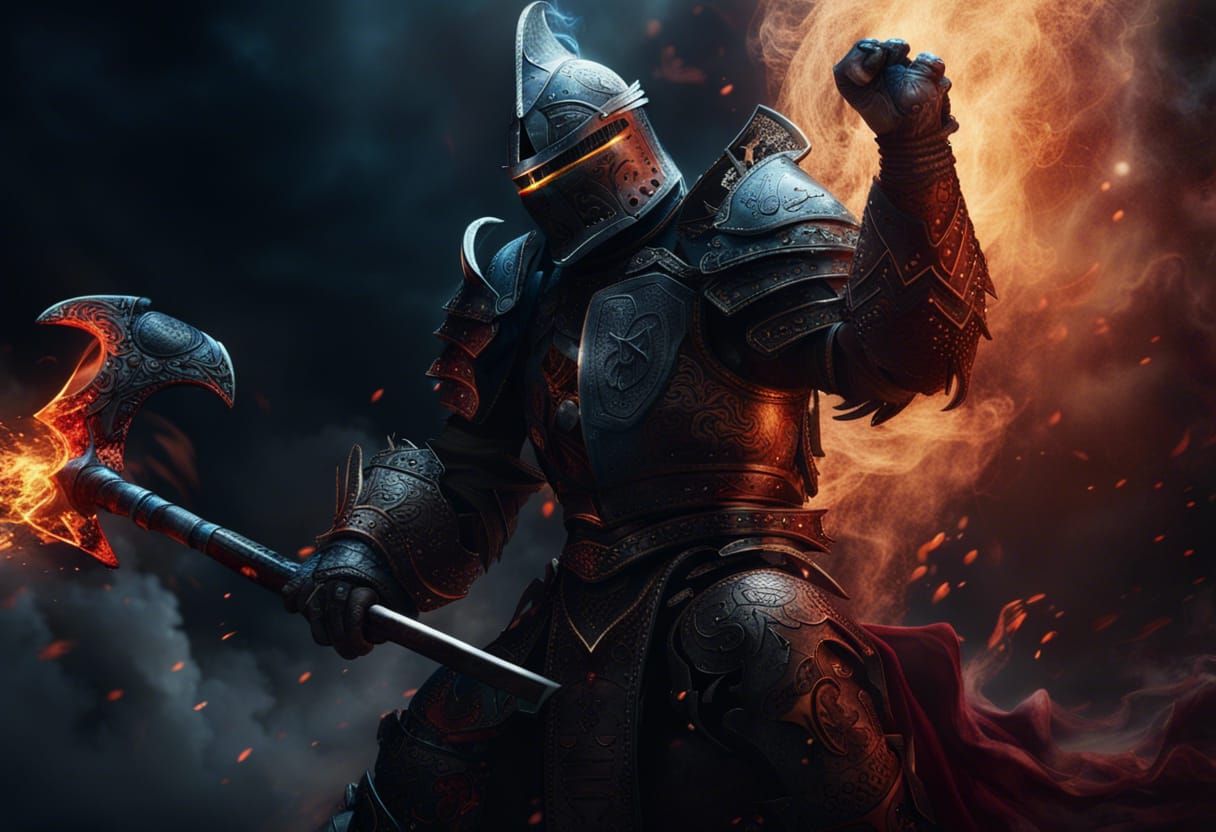 Knight Ready to Strike Demon in Detailed Matte Painting