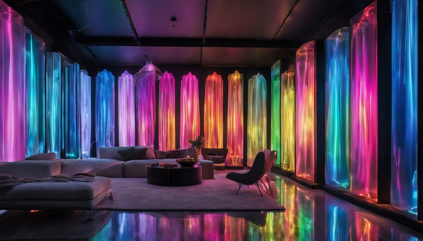 Surreal Lady in Flowing Neon Glass Gown