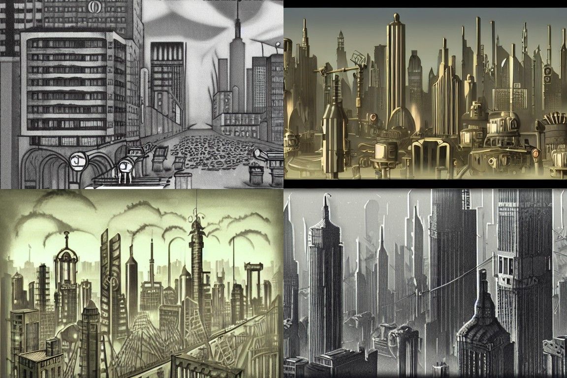 1920s Dieselpunk Cityscape Illustration