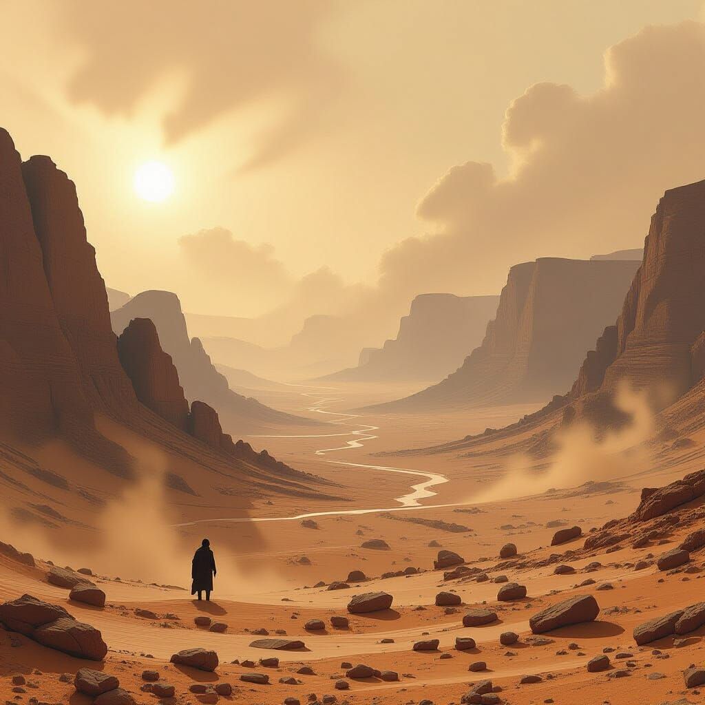 Barren Mountains with Dust Storms in Dystopian Style