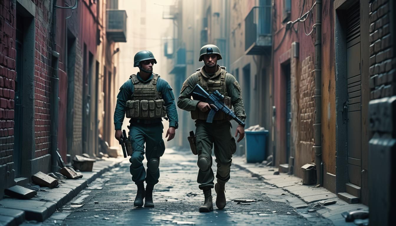 Soldiers Face Off in Deserted Alleyway