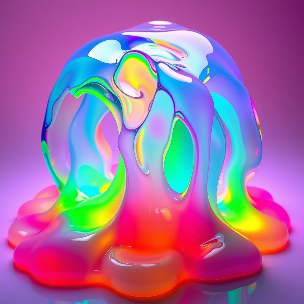 Surreal Melting Sculpture in Neon and Pastel Hues