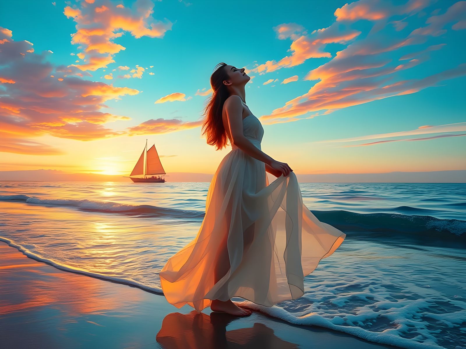 Ethereal Sunset Goddess with Splash Art Drama