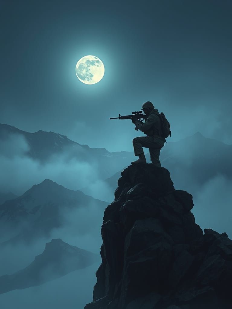 Misty Mountain Sniper in Moody, Cinematic Style