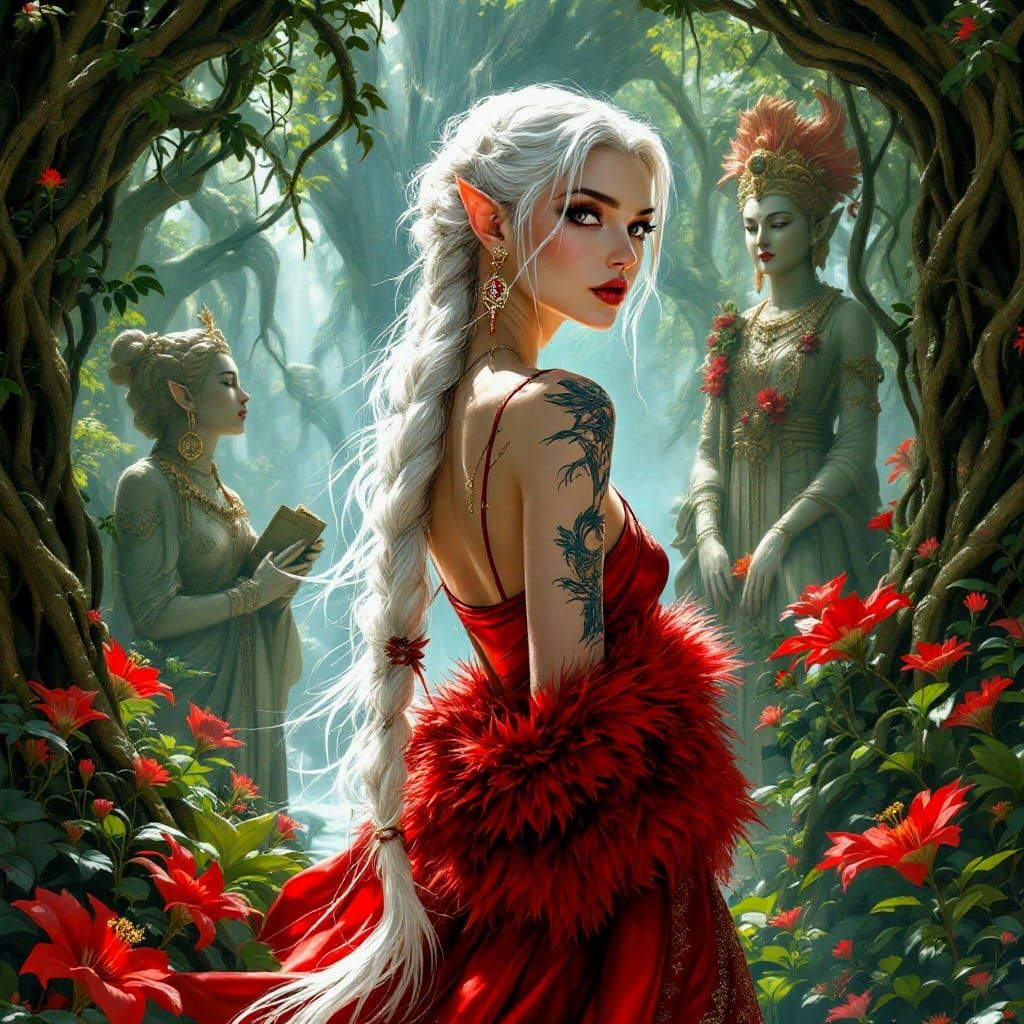 Elegant Fantasy Elf in a Dreamy Maximalist Landscape