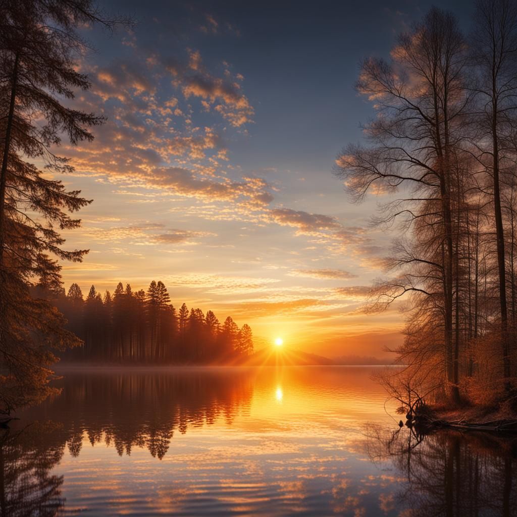 Magical Sunrise Over Lake: High-Resolution Photography