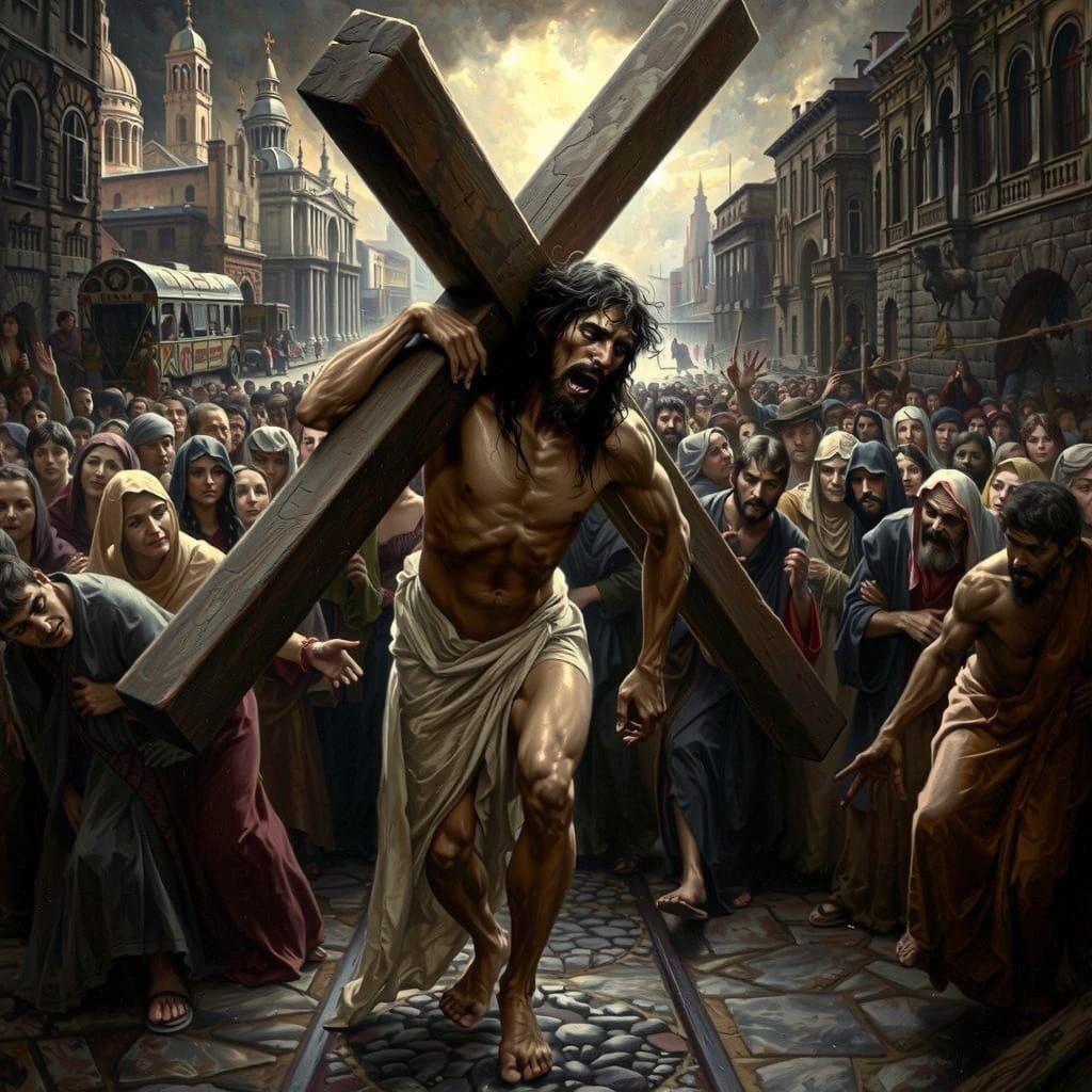 Jesus Strains Under the Weight of His Cross in a Haunting 19...