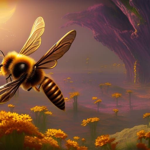 Fantastical Honeybee in Detailed Matte Painting