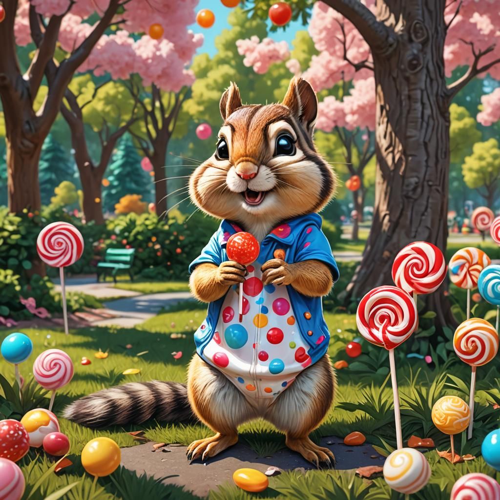 Chipmunk in Candyland: Hyperrealistic Digital Illustration