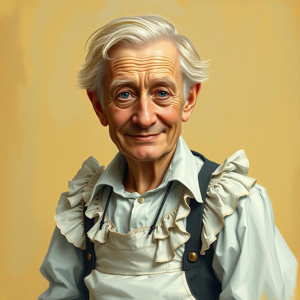 Sissy OLD Senile Grandad blond French maid in very short mai...