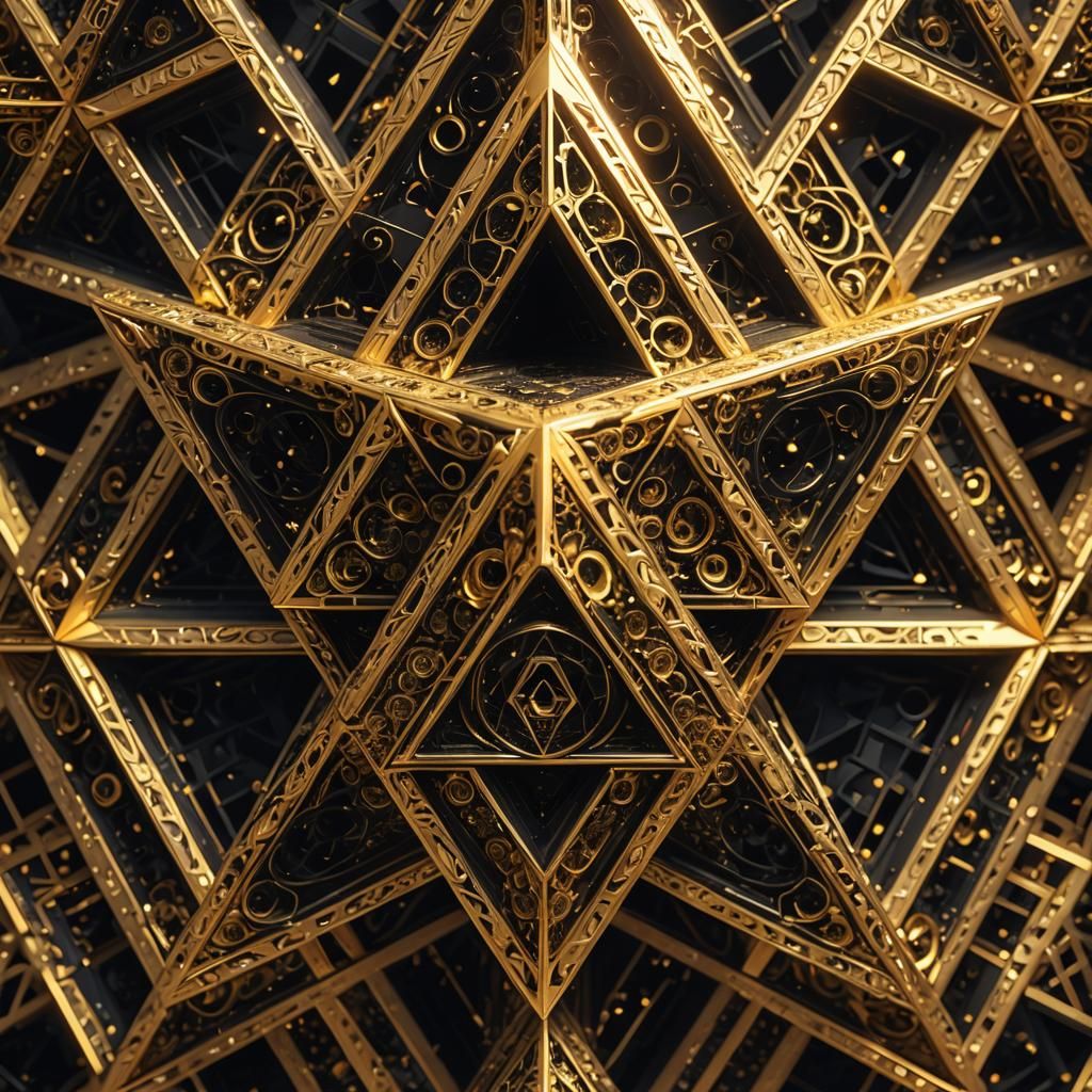 Golden Fractal Sierpinsky Triangle in Anime Style