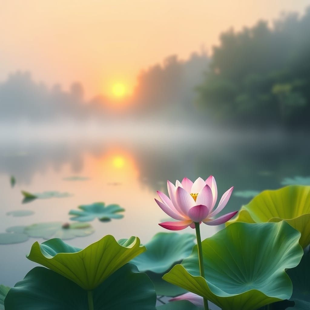 Lotus Blooms in Morning Serenity