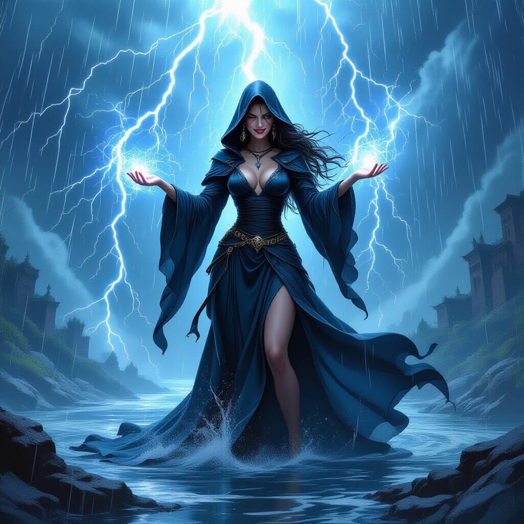 Seductive Sorceress Unleashes Rain Spell on Kingdom