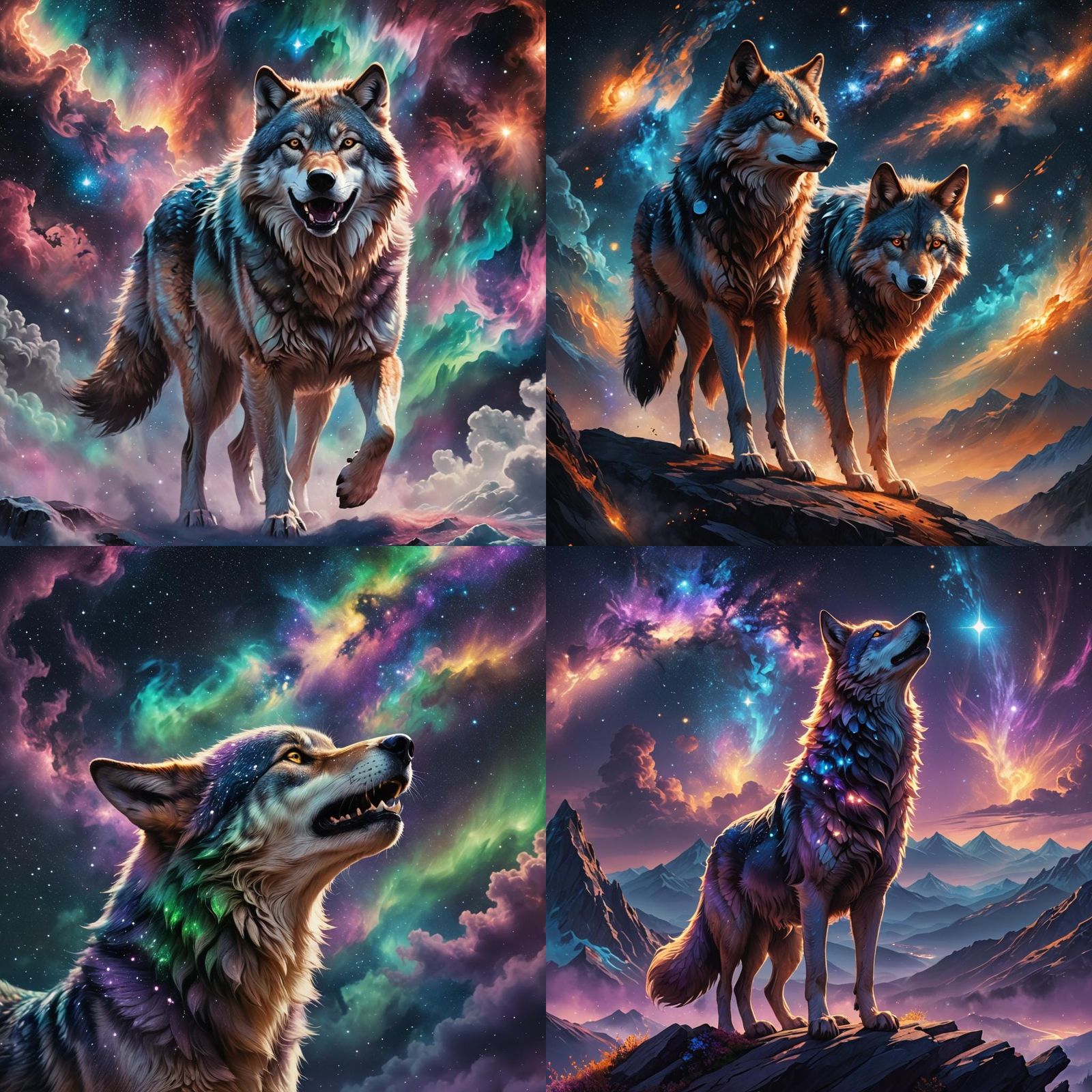 Majestic Galaxy Wolf in Detailed Matte Painting