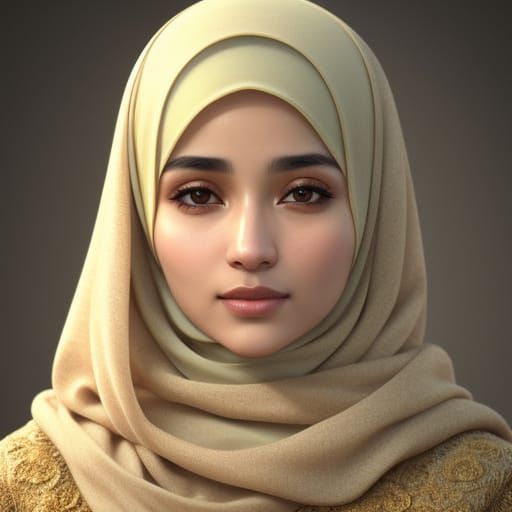 Serene Portrait of Woman in Hijab, Photorealistic Style