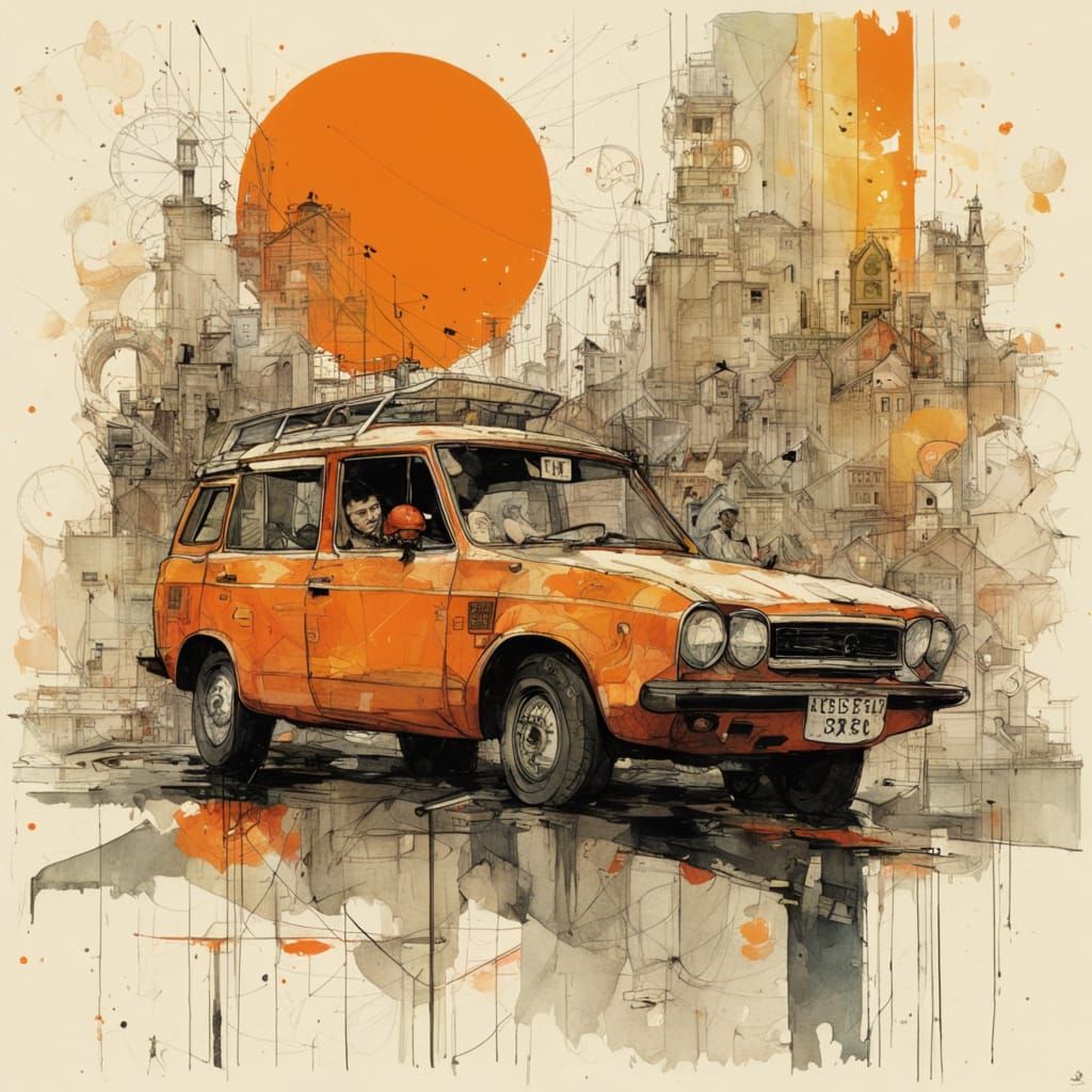 Whimsical Orange Creatures in Mixed Media Style