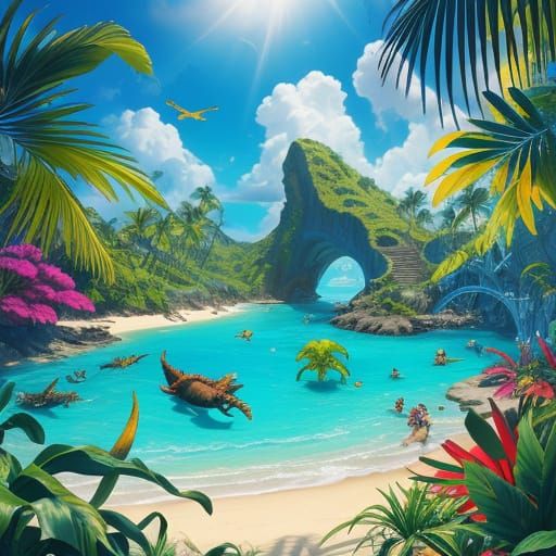 Monsters Enjoy Tropical Beach Vacation in Hyperrealistic Spl...