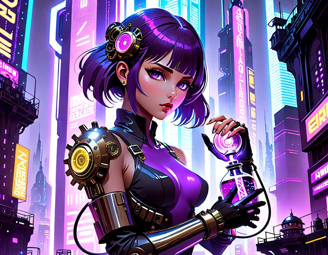 Cyberpunk Visionary in Dystopian Cityscape