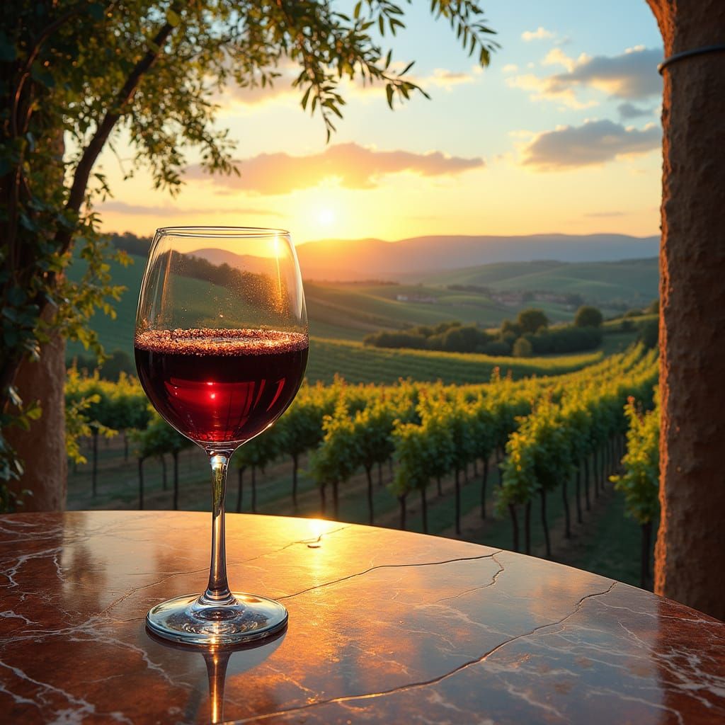 Tuscan Vineyard View: Wine in the Style of Romanticism