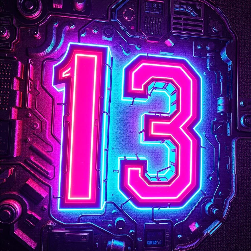 13 in Neon-Lit 3D Weirdcore Typography