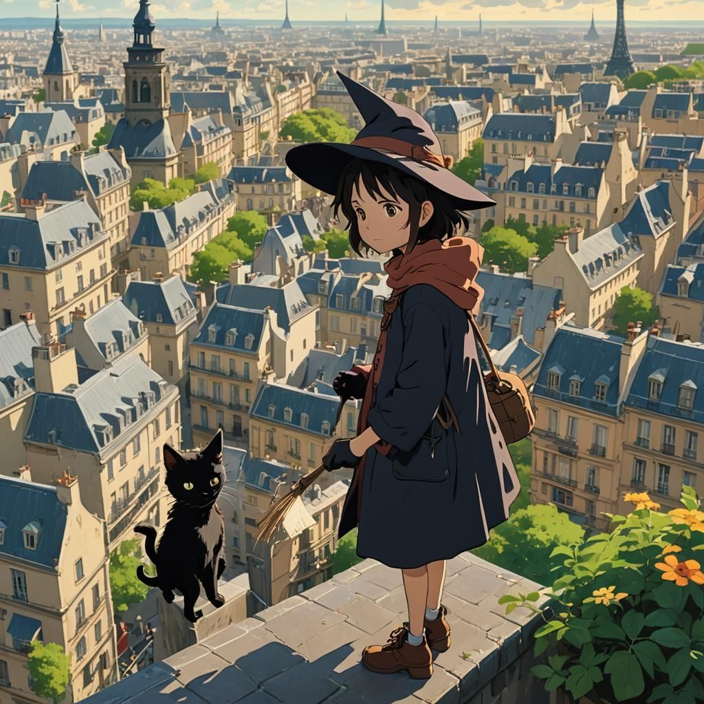 Anime Witch and Kitten Visit Paris