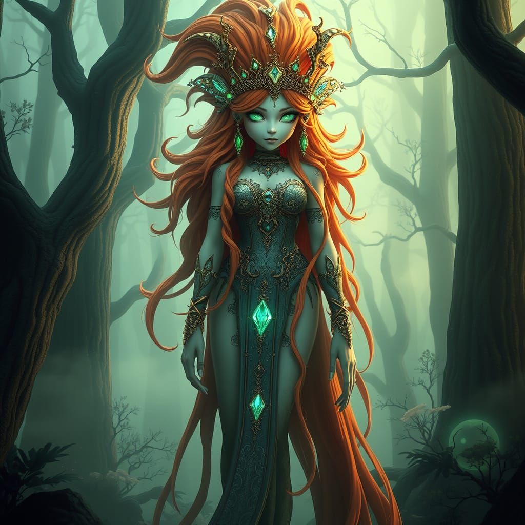 Majestic Alien Princess in a Mystical, 3D Anime Landscape