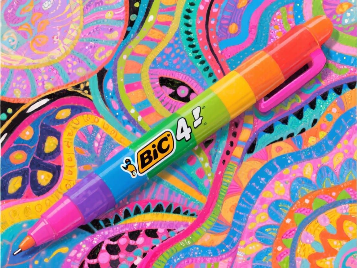 Vibrant Bic 4 Color Pen with Whimsical Artistry