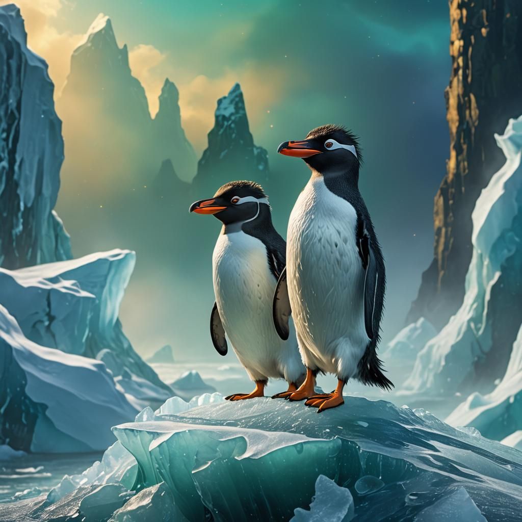 Rockhopper Penguin on Iceberg: Digital Matte Painting