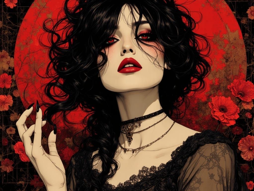 Mid-Century Pop Art Woman with Dark Aries Symbolism