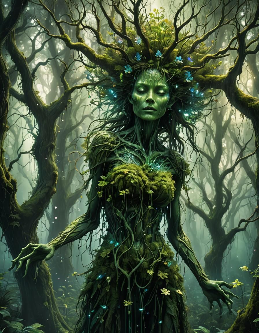 Magical Green Forest Dryad Treant hybrid creature