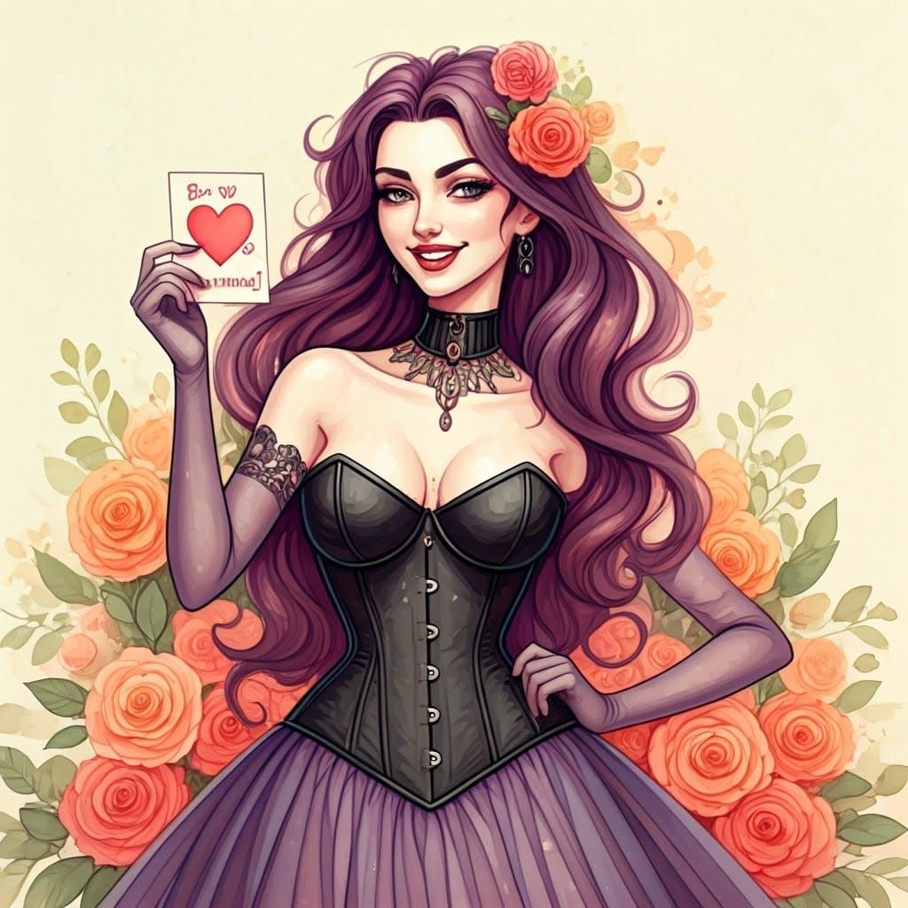 Goth Princess in Antique Watercolor Style