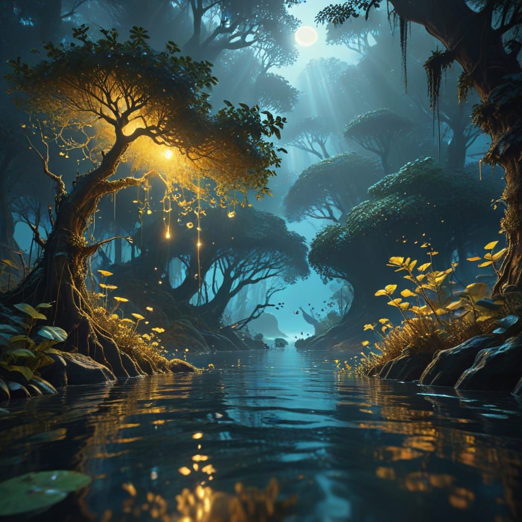 Surreal Forest Oases Above Ocean in Golden Hour