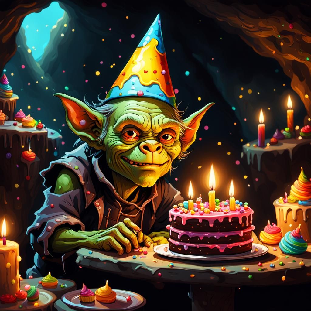 Goblin Birthday Party in a Cave, Oil Painting