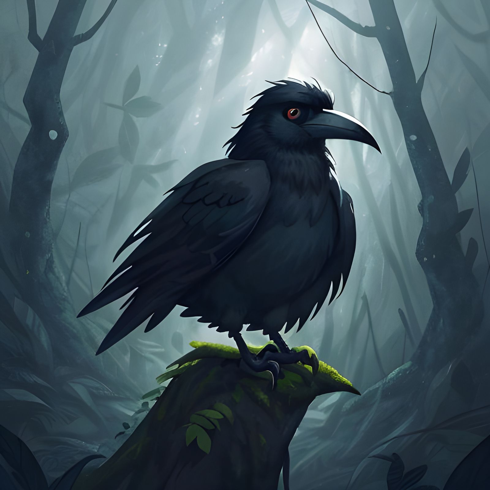 Dramatic Birds in Dark Academia Oil Painting