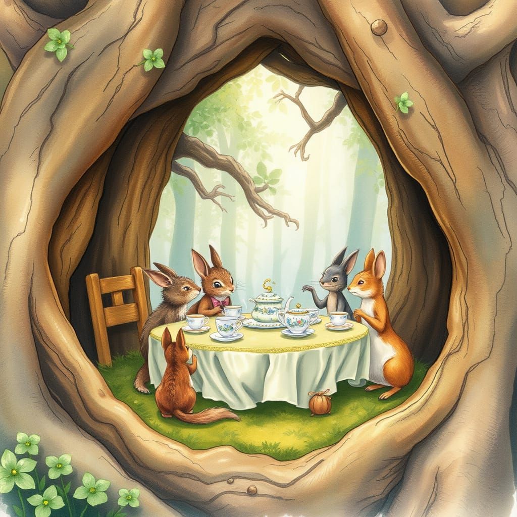 Whimsical Tea Party in an Ancient Tree Hollow