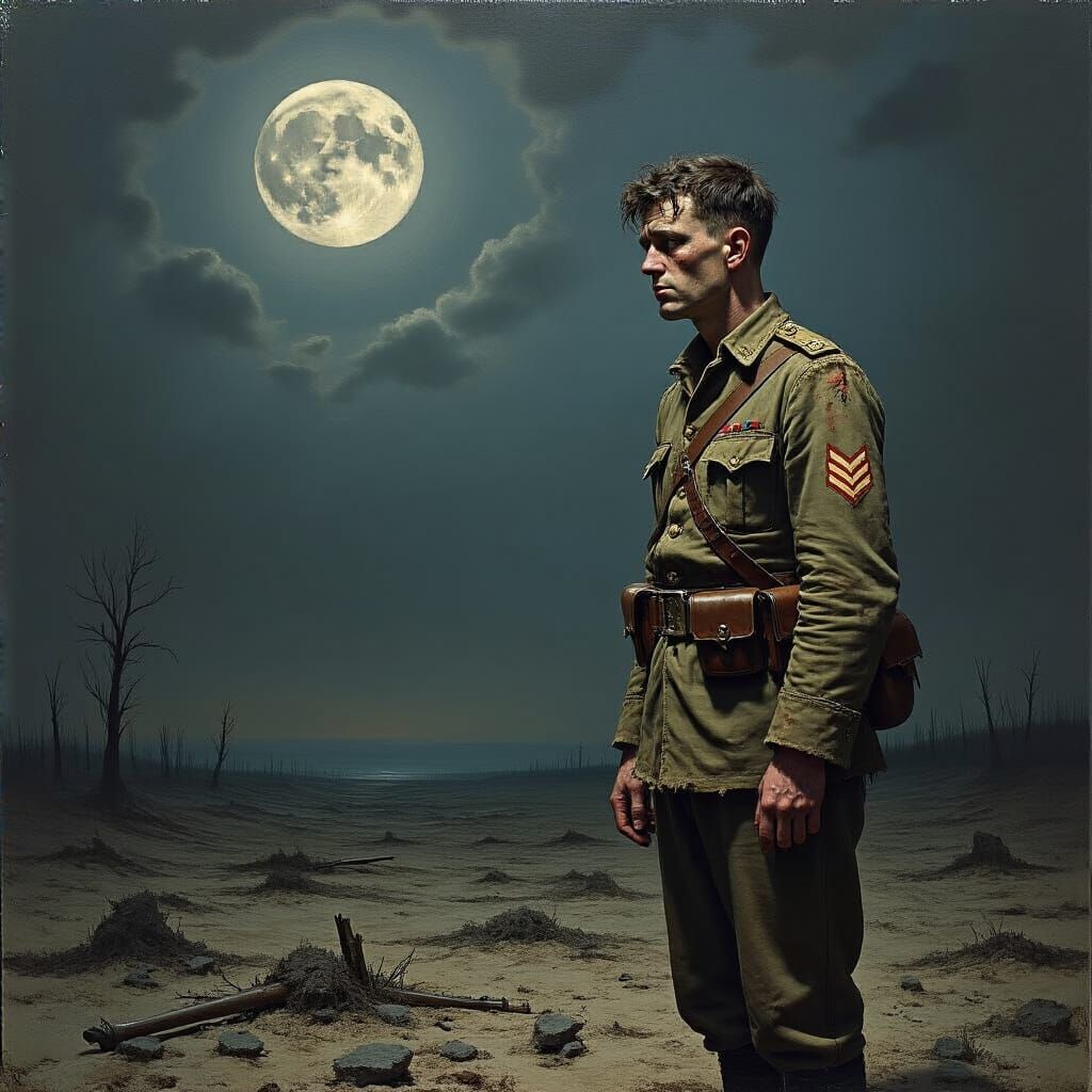 Private Ponders War on Moonlit Battlefield