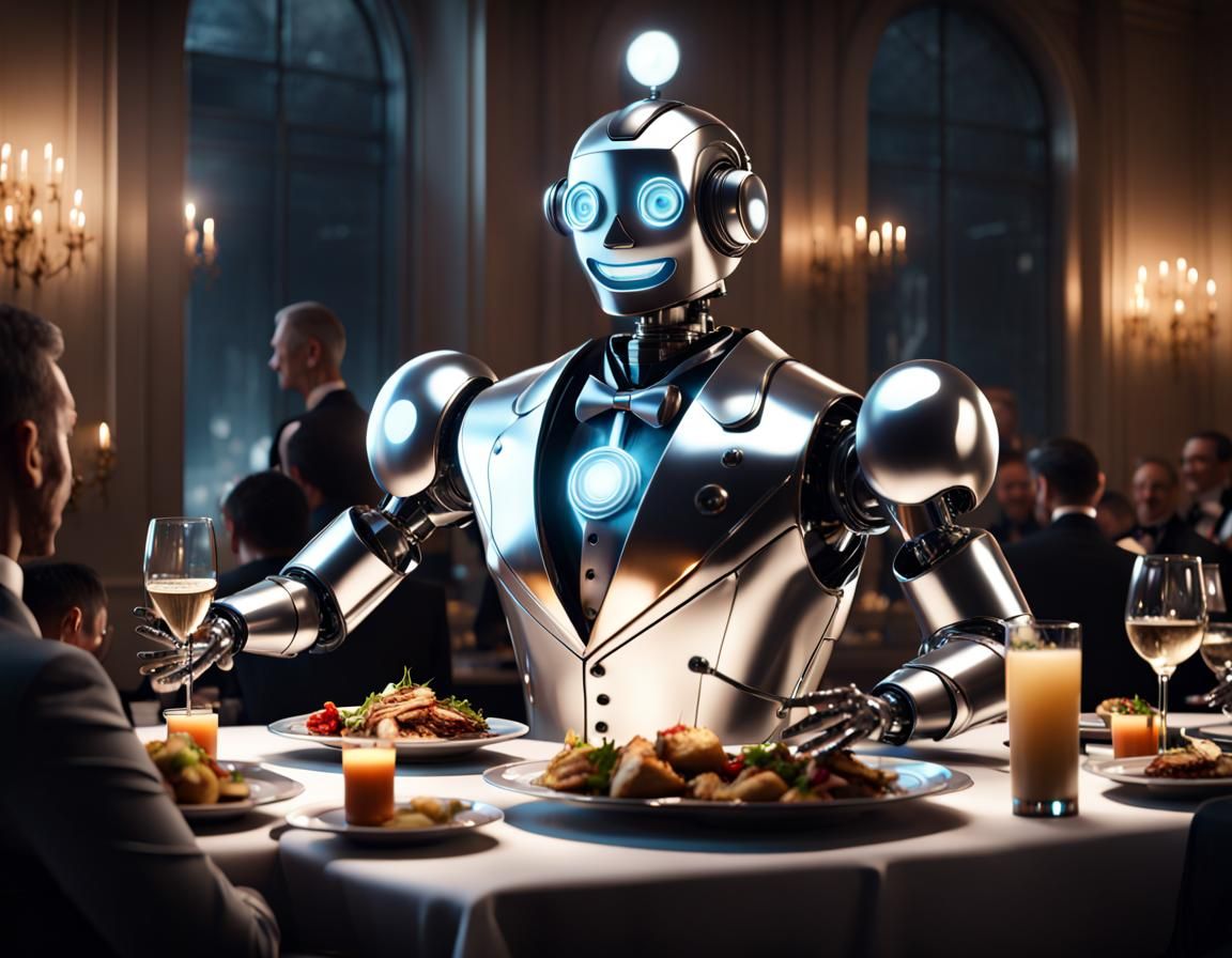 Robot Butler Serves Food at Party, 8K Resolution