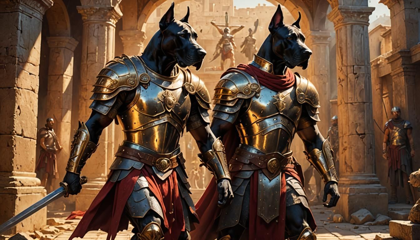 Great Dane Gladiator in Ancient Rome, Hyperrealistic Art