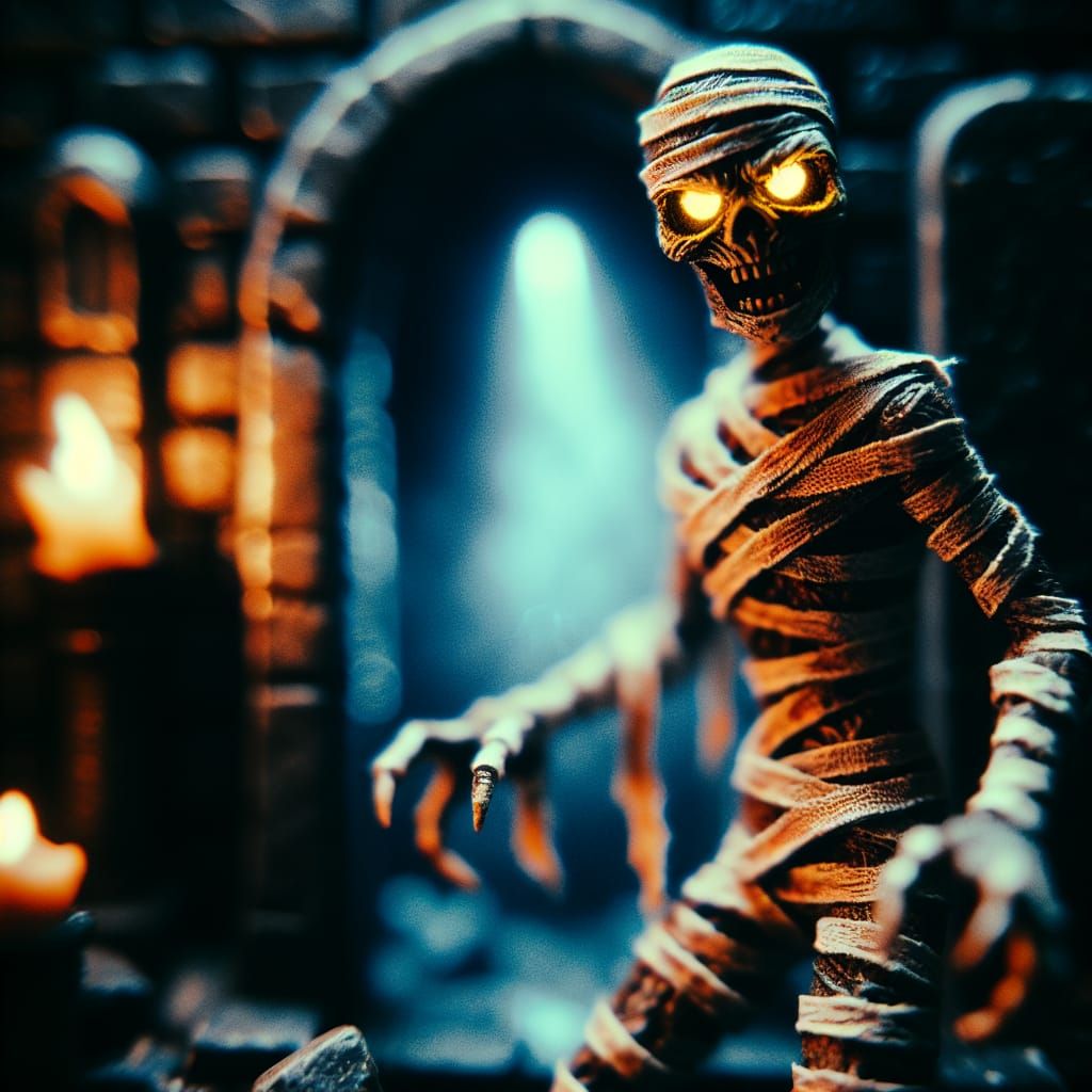 Eerie Ageless Mummy in Watercolor and Ink Style