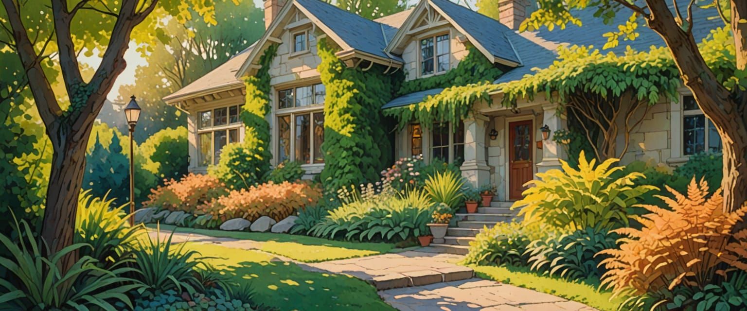 Edwardian House in Comic Book Watercolor Style