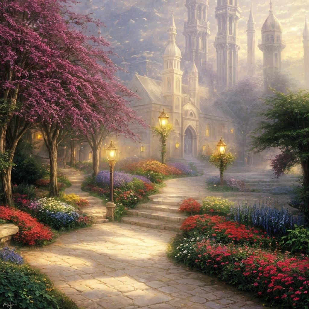 Ethereal Arabian Florist in a Fantasy Landscape