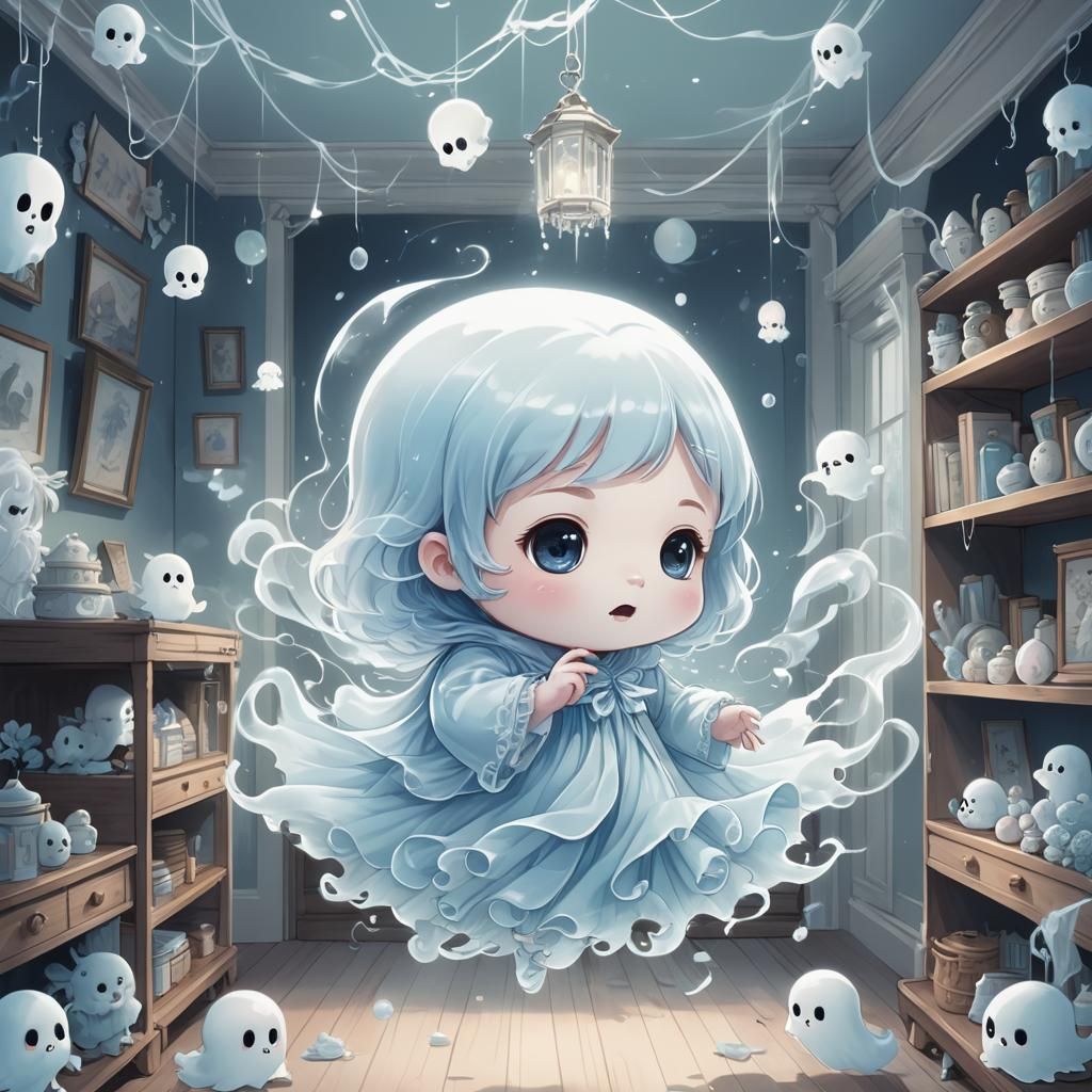 Chibi Baby Ghost in Haunted Nursery