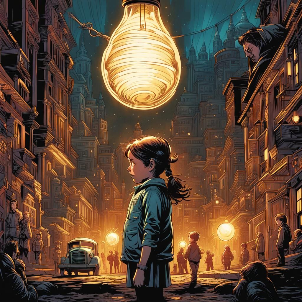 Girl's Lightbulb Moment in Comic Book Style
