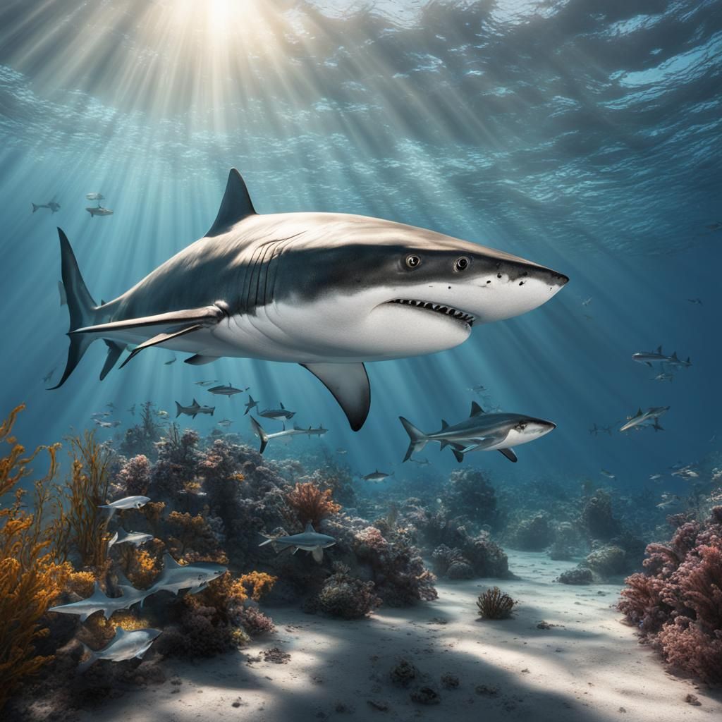 Shark Exfoliation in a Sunlit Ocean: Hyperrealistic 3D Rende...