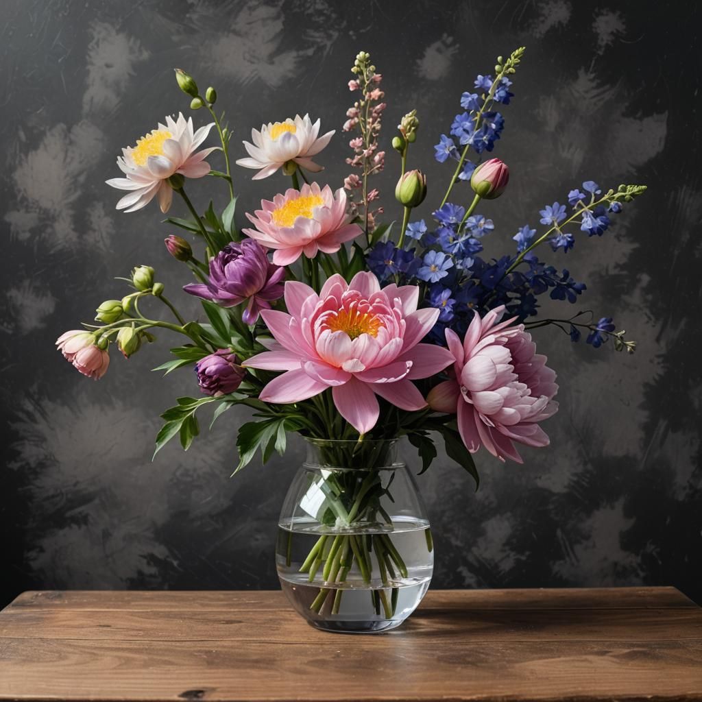 Minimalist Bouquet with Peony and Water Lily Splash Art