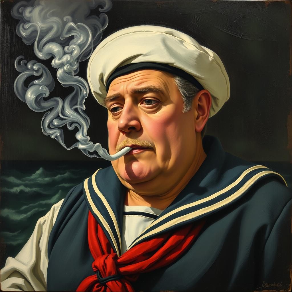 Smoking Sailor in Chiaroscuro Massurealism Style